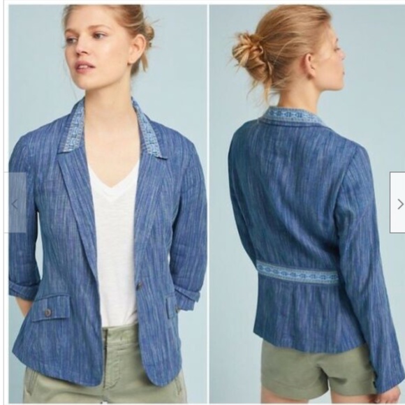 Anthropologie Cartonnier Linen Cotton Winona Blazer Size 10 EUC Lightweight - Picture 2 of 14